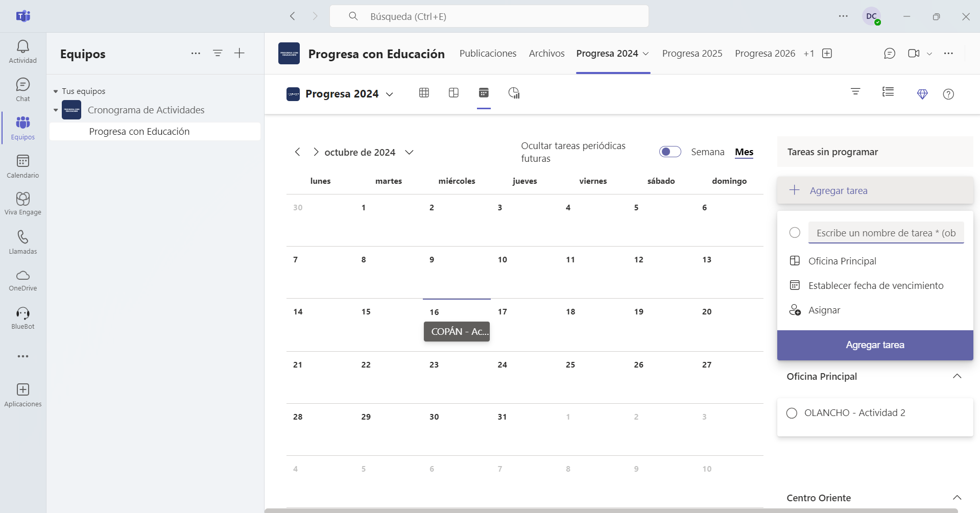 Nueva actividad calendario