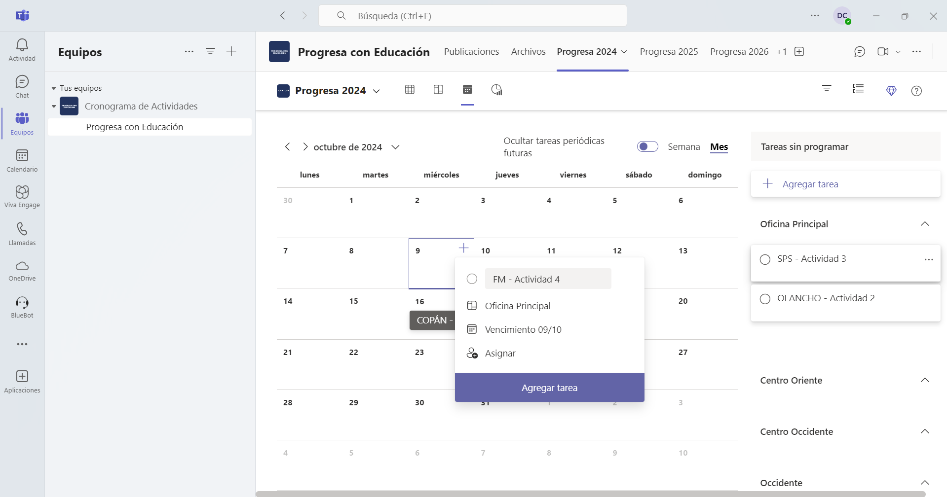 Actividad desde el calendario